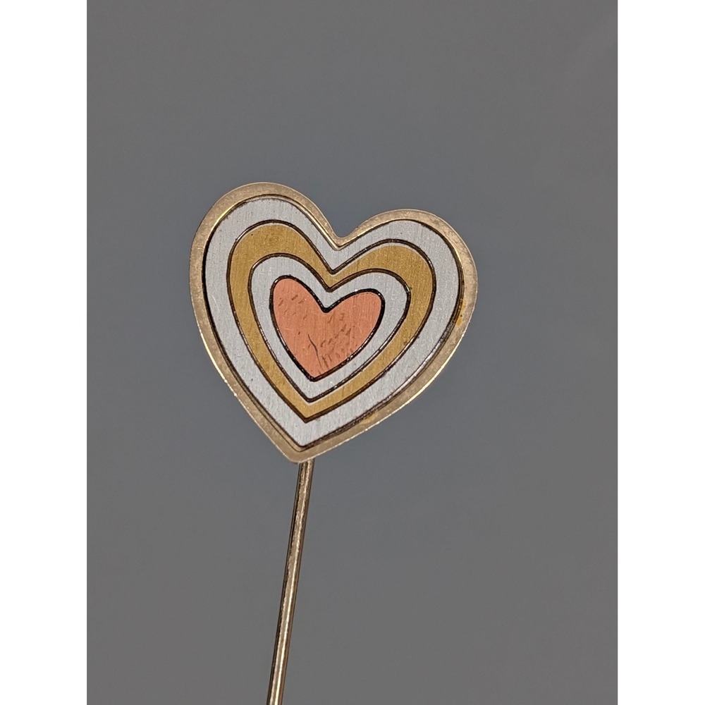Vintage Heart Stick Pin Mixed Metal Gold Silver Copper Tone Lapel Pin